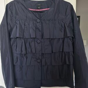 JCrew Silk Mavy blue ruffle jacket